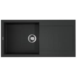 Мойка кухонная Omoikiri Sakaime 100-BL, 50х100 см, врезная, из искусственного гранита (Tetogranit), прямоугольная, цвет черный, без отверстия под смеситель, с крылом, оборачиваемая, слив-перелив, врезная в столещницу, для кухни