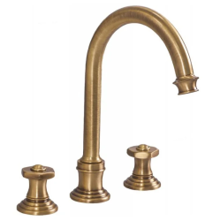 Смеситель для раковины Cezares Aphrodite, на 3 отверстия, двухвентильный, высокий, длина излива 155 мм, поворотный, керамический, латунь, цвет бронза, с донным клапаном