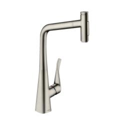 Смеситель для кухни/мойки Hansgrohe Metris Select M71, 320 2jet, однорычажный, керамический, с поворотным/вытяжным изливом, длина 23,5 см, латунь, цвет под сталь
