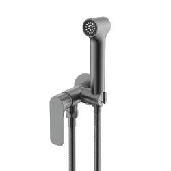 Смеситель с гигиеническим душем Raglo R03.52.09 встраиваемый, однорычажный, керамический, без излива, с гибким шлангом/лейкой, латунь, цвет графит