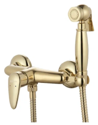 Смеситель с гигиеническим душем Lemark Pramen, настенный, однорычажный, керамический, без излива, с гибким шлангом/лейкой, латунь, цвет золото Смеситель с гигиеническим душем Lemark Pramen, настенный, однорычажный, керамический, без излива, с гибким шлангом/лейкой, латунь, цвет золото