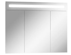 Зеркальный шкаф Домино Аврора 90, 922х148х720 мм, с LED/ЛЕД-подсветкой, подвесной, цвет белый, зеркало, 3 распашные дверцы, прямоугольный