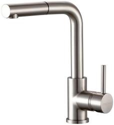 Смеситель для кухни/мойки Paulmark Kassel, однорычажный, поворотный, керамический картридж, высокий, выдвижной излив, длина излива 187 мм, латунь, цвет никель
