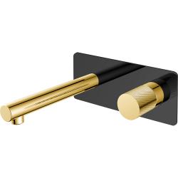 Смеситель для раковины/умывальника Boheme Stick, встраиваемый, однорычажный, неповоротный, керамический, длина излива 185 мм, латунь, цвет черный/золото