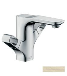 Смеситель для раковины Axor Urquiola 120, двухвентильный, фиксированный излив, длина излива 13,9 см, керамический, латунь, цвет шлифованный никель, со сливным гарнитуром