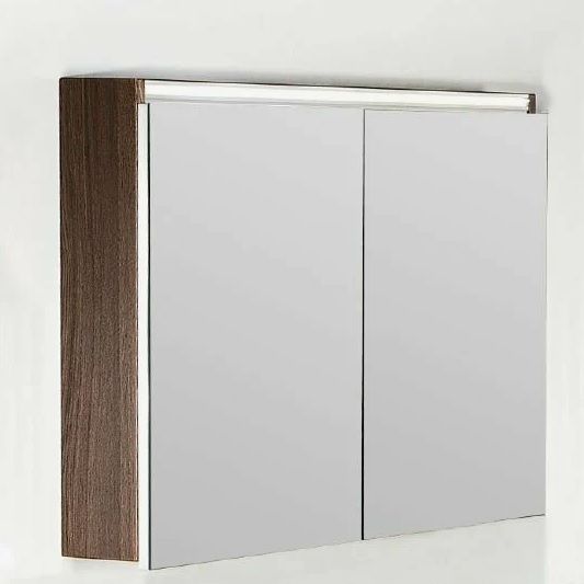 Зеркальный шкаф Armadi Art Vallessi 80 DARK OAK, 80х65х13 см, навесной, цвет дуб темный, зеркало с подсветкой LED (ЛЭД), антизапотевание, с дверцами/двухстворчатый, стеклянные полки, прямоугольный