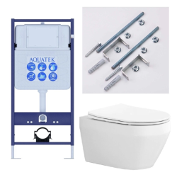 Комплект унитаза с инсталляцией Aquatek Лея Т (Сет) c сиденьем микролифт, безободковый, смыв ТОРНАДО, без кнопки, с креплением KKI-0000001