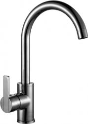 Смеситель для кухни ALVEUS GENESIS TONIA BRS однорычажный, поворотный, керамический, с высоким изливом, высота излива 21,8 см, латунь, покрытие нержавеющая сталь, цвет нержавеющая сталь, на мойку