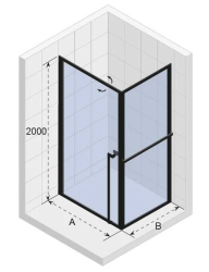 Душевой уголок Riho Lucid GD201, 100х100 см, без поддона, квадратный, пристенный/угловой, стекло прозрачное, (без сифона) без крыши, распашной, стеклянный, алюминиевый профиль (черный)