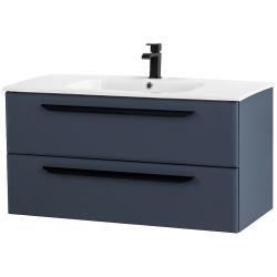 Тумба под раковину Cezares Eco-Cer 80, 77х50х45 см, подвесная, 2 выдвижных ящика, МДФ, цвет: графит, шкафчик навесной, механизм доводчика, прямоугольная