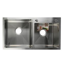 Мойка кухонная Aflorn Premium, две чаши, двойная, 78х43 см, врезная, нержавеющая сталь, прямоугольная, цвет: сатин, с отверстием под смеситель, слив-перелив есть, сифон в  комплекте AF97843-D