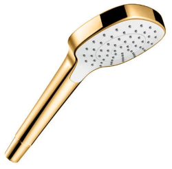 Лейка душевая Hansgrohe Croma Select E 1jet EcoSmart, настенная, квадратная, с 1 режимом, хромированная/пластмассовая, цвет полированное золото, ручная, для душа/ванной