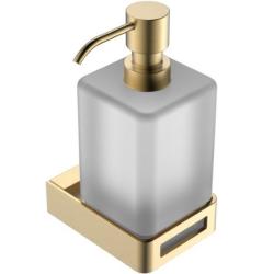 Дозатор жидкого мыла Boheme Q, настенный, латунь/стекло, форма квадратная, для мыла в ванную/туалет/душевую кабину, цвет золото матовое