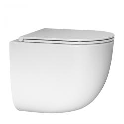 Унитаз подвесной ABBER Bequem 520х360х400 мм цвет белый, горизонтальный (прямой) выпуск, смыв торнадо, безободковый, система антивсплеск, с закрытым дном, с сиденьем микролифт, дюропласт AC1132TC