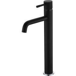 Смеситель для раковины/умывальника Boheme Uno, однорычажный, неповоротный, керамический, высокий, длина излива 145 мм, латунь, цвет черный/хром