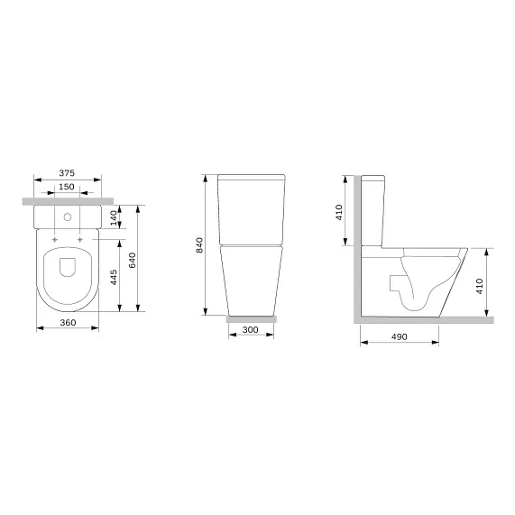 Унитаз компакт Am.Pm Func белый, напольный, 375x640x840 мм, горизонтальный (прямой) выпуск, безободковый, антивсплеск, с быстросьемным сиденьем микролифт 
