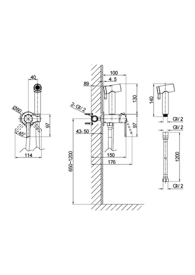 Смеситель с гигиеническим душем Cersanit OLIVA встраиваемый однорычажный на стену, латунный, цвет черный матовый, керамический