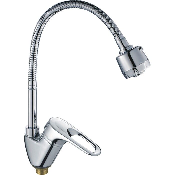 Смеситель для кухни/мойки Haiba Комфорт однорычажный, керамический, с гибким изливом, латунь, цвет хром, кухонный, хромированный, вертикальный, однорукий, одноручный, однозахватный, одноручковые, кран, комплект, сантехника, водопроводные, размер