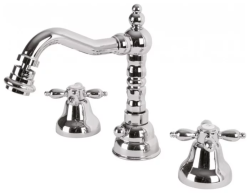 Смеситель для биде Cezares Lord, на 3 отверстия, двухвентильный, низкий, длина излива 155 мм, неповоротный, керамический, латунь, цвет хром, с донным клапаном