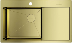 Мойка кухонная Omoikiri Akisame 86-LG-L Side, 51х86 см, врезная, из нержавеющей стали, прямоугольная, цвет светлое золото, с отверстием под смеситель, с крылом справа, слив-перелив, врезная в столещницу, для кухни