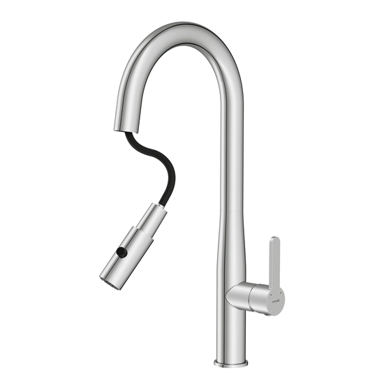 Смеситель для кухни/мойки Cersanit Oliva однорычажный, поворотный/выдвижной излив, керамический, высота 193 мм, длина 192 мм, нержавеющая сталь, цвет глянцевый хром