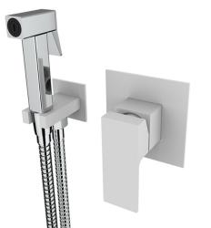 Смеситель для биде VIEIR с гигиеническим душем, встраиваемый, однорычажный, керамический, без излива, с гибким шлангом/лейкой, латунь, цвет белый