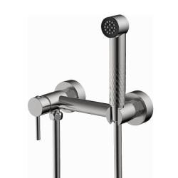 Смеситель с гигиеническим душем Splenka S99.51.05, настенный, однорычажный, керамический, без излива, с гибким шлангом/лейкой, латунь, цвет сатин