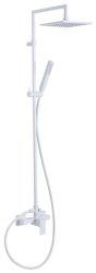 Душевая система Cezares Porta, высота 1230 мм, цвет белый матовый, комплект: однорычажный смеситель/тропический душ (с верхней лейкой)/стойка/лейка/шланг, наружного монтажа