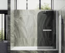Душевая шторка на ванну MaybahGlass, 140х80 см, графитовое стекло/профиль белый матовый, поворотная, закаленное стекло 6 мм, плоская/панель, правая/левая, правосторонняя/левосторонняя, универсальная