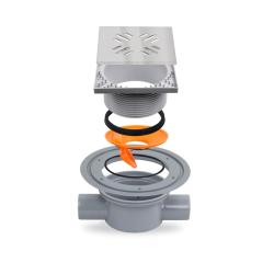 Трап Metaleks с решеткой LINEA 15х15 см, D 50, цвет хром, для душа в полу, с сухим затвором, горизонтальный проходной выпуск, нержавеющая сталь, квадратный