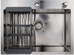 Мойка кухонная Siriusline, 60х45 см, врезная, нержавеющая сталь, прямоугольная, цвет: сатин, в комплекте дозатор, коландер, сифон SL6045