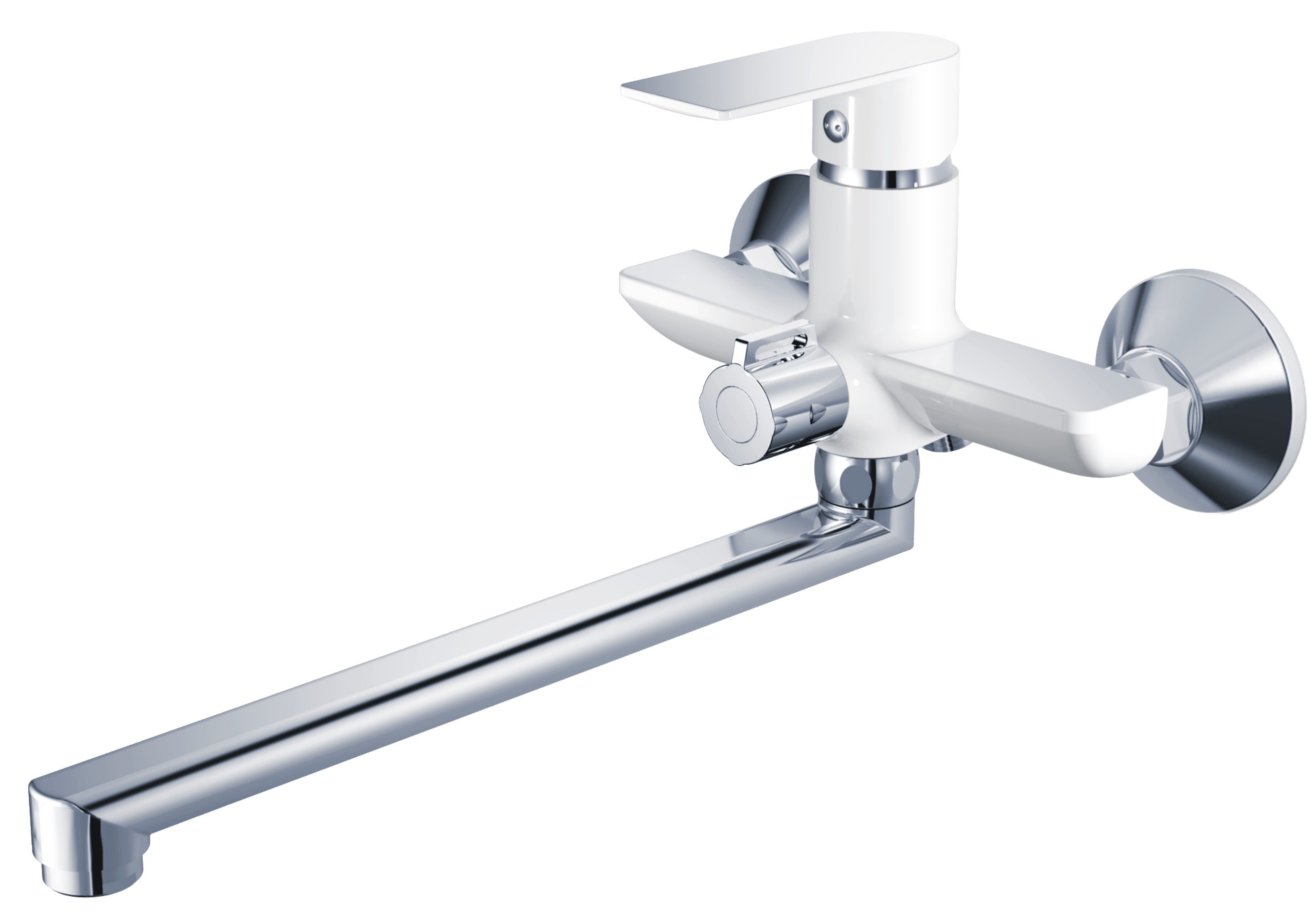 Смеситель для ванны/душа HAIBA однозахватный, хромированный, настенный, излив длинный 343 мм, поворотный, латунь, цвет хром