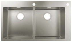 Мойка кухонная Hansgrohe 370/370, S71, S712-F765, 86,5х50х19 см, две чаши, врезная сверху, нержавеющая сталь, прямоугольная, цвет нержавеющая сталь, 1 отверстие под смеситель, 1 отверстие для сливного гарнитура, слив-перелив