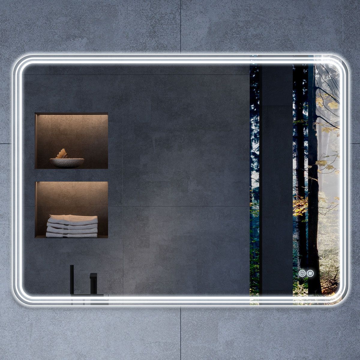 Зеркало Vincea LED, 80х60 см,с LED/ЛЕД-подсветкой, прямоугольное, горизонтальное, с антизапотеванием, выключатель сенсорный, с диммером,  для ванны