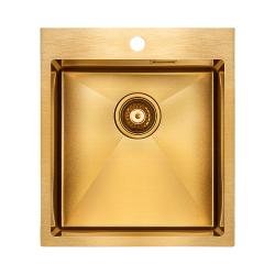 Мойка кухонная Paulmark NECKAR, 45х51х20 см, врезная, нержавеющая сталь, прямоугольная, цвет брашированное золото, с отверстием под смеситель, без крыла, слив-перелив, врезная в столещницу, для кухни