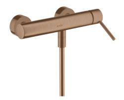 Смеситель для душа Axor Starck, однорычажный, с круглой рычаговой рукояткой, керамический, настенный, внешнего/наружнего монтажа, без излива, без шланга/лейки, латунь, цвет шлифованное красное золото, на 2 отверстия Смеситель для душа Axor Starck, однорычажный, с круглой рычаговой рукояткой, керамический, настенный, внешнего/наружнего монтажа, без излива, без шланга/лейки, латунь, цвет шлифованное красное золото, на 2 отверстия