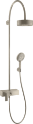 Душевая система Axor Citterio Showerpipe 180 1jet, высота 115,1 см, цвет: шлифованный никель, комплект: верхний душ/ручной душ/однорычажный смеситель для душа/шланг для душа/держатель для душа, наружного монтажа, настенная, латунная