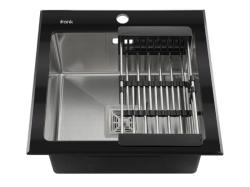 Мойка кухонная Fabia Profi, 50х50 см, врезная, нержавеющая сталь/стекло, квадратная, цвет: сатин/черный, с отверстием под смеситель, слив-перелив, без крыла Мойка кухонная Fabia Profi, 50х50 см, врезная, нержавеющая сталь/стекло, квадратная, цвет: сатин/черный, с отверстием под смеситель, слив-перелив, без крыла