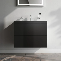 Тумба под раковину AM.PM Gem 75, 750x420x580 мм, подвесная, цвет черный матовый, 2 выдвижных ящика, под раковину/умывальник, прямоугольная, правая/левая, универсальная