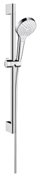 Душевой гарнитур Hansgrohe Croma Select S Vario EcoSmart Unica, высота 65 см, комплект: ручной душ/душевая штанга/шланг для душа/ползунок, пластиковый, цвет хром/белый, наружного монтажа, настенный, для душа/ванной