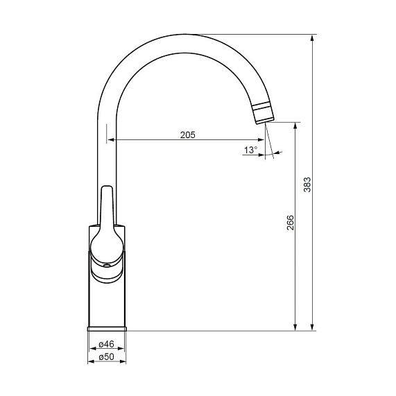Смеситель для кухни/мойки Damixa Eclipse однорычажный, с каналом питьевой воды, керамический, с высоким изливом, длина 205 мм, поворотный, нержавеющая сталь, цвет черный
