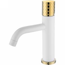 Смеситель для раковины/умывальника Boheme Stick, однорычажный, неповоротный, керамический, длина излива 135 мм, латунь, цвет белый/золото