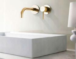 Смеситель для раковины/умывальника REA LUNGO однорычажный, настенный, скрытый монтаж, неповоротный, длина излива 150 мм, латунь, цвет золото