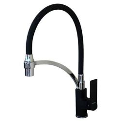 Смеситель для кухни/мойки LEDEME, однорычажный, поворотный, латунный, гибкий излив, длина излива 231 мм, латунь, цвет черный/хром