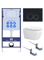 Комплект унитаза с инсталляцией Aquatek Лея Т (Сет) c сиденьем микролифт, с клавишей смыва (кнопкой, клавишей двойного смыва) черная, комплект крепления, смыв Торнадо