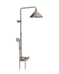Душевая система Axor Front Showerpipe 240 2jet, высота 121,2 см, цвет: шлифованный никель, комплект: ручной душ/верхний душ/термостат для душа/душевой шланг/ползунок/душевая штанга, наружного монтажа, настенная, латунная