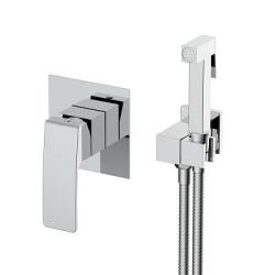 Смеситель с гигиеническим душем Raglo R01.53 встраиваемый, однорычажный, керамический, без излива, с гибким шлангом/лейкой, латунь, цвет хром