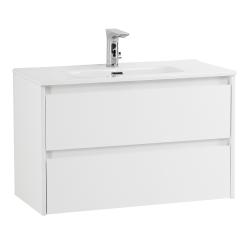 Тумба под раковину BelBagno Kraft 39, 80х39х53 см, подвесная, 2 выкатных ящика, ЛДСП, цвет: белый матовый, шкафчик навесной, механизм доводчика, прямоугольная