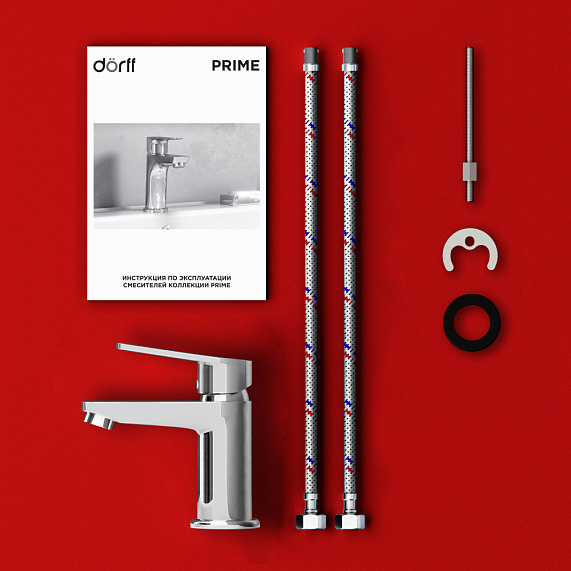 Смеситель для раковины Dorff Prime однорычажный, излив короткий, длина 90 мм, керамический, латунь, цвет хром