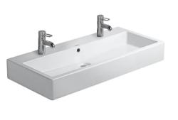 Раковина DURAVIT Vero WonderGliss, 100х47х13,5 см, подвесная, прямоугольная, санфарфор, цвет белый, с 2 отверстиями под смеситель, антигрязевое покрытие, слив/перелив